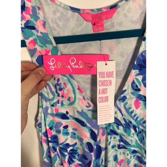 New Lilly Pulitzer Paulina Jumpsuit Tank XS Breakwater Party Wave Print Summer - Picture 5 of 15